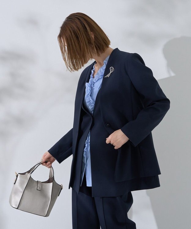 YECCA VECCA ストレッチノーカラージャケット Navy