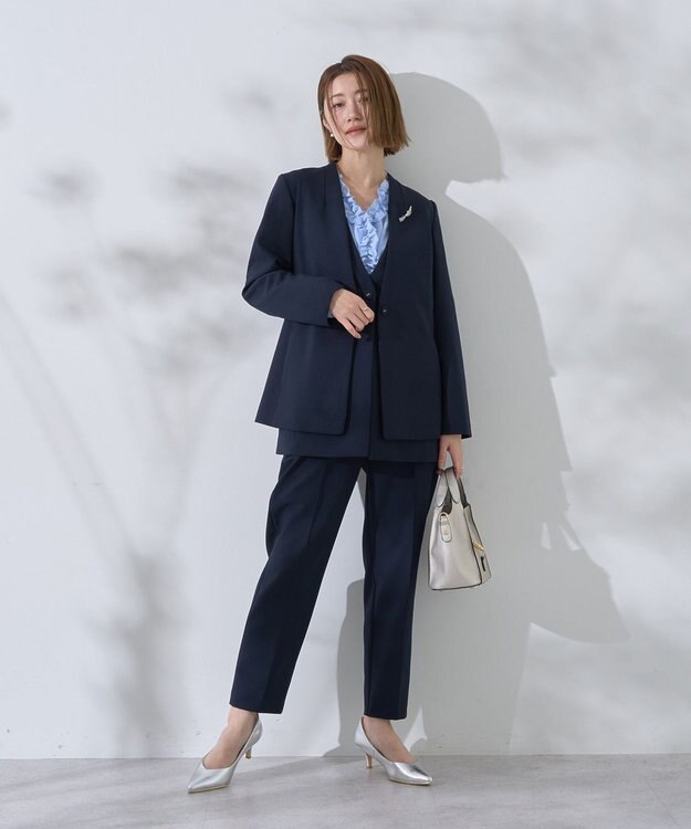 YECCA VECCA ストレッチノーカラージャケット Navy