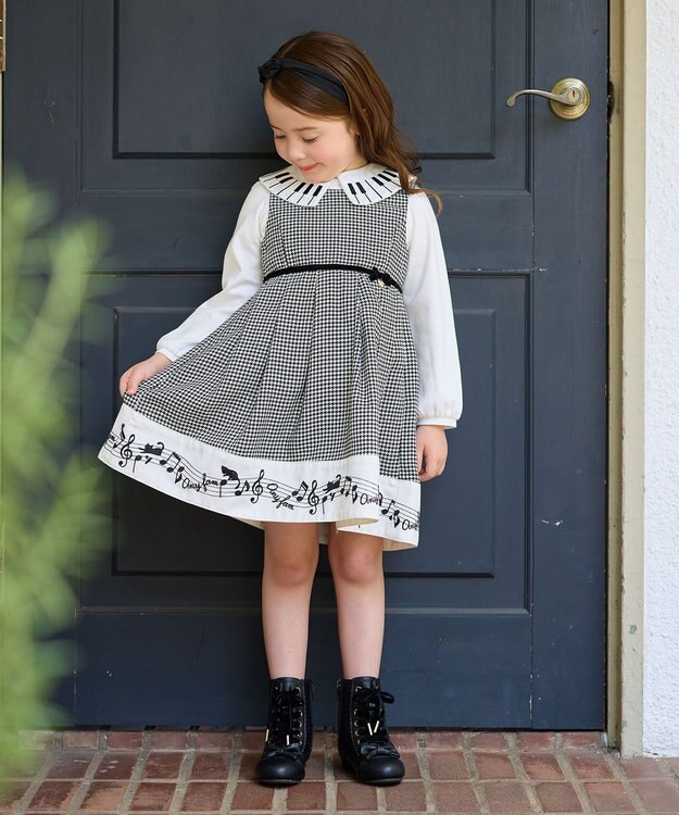 ANY KIDS モノトーン音符ジャンパースカート 千鳥