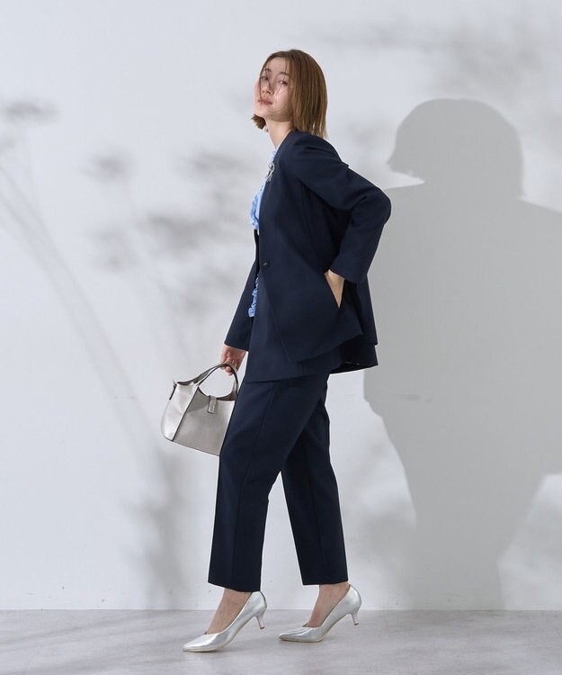 YECCA VECCA ストレッチノーカラージャケット Navy