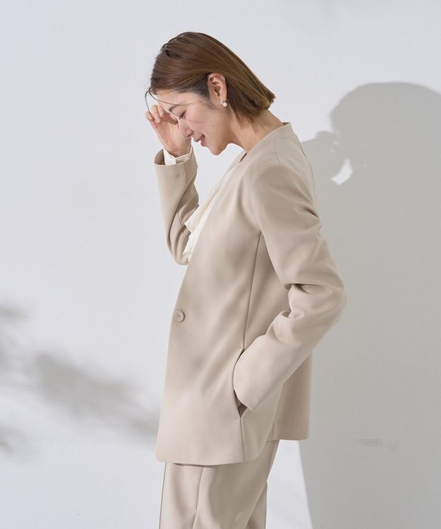 YECCA VECCA ストレッチノーカラージャケット Light Beige