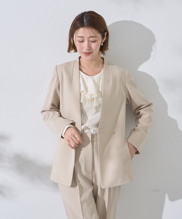 YECCA VECCA ストレッチノーカラージャケット Light Beige