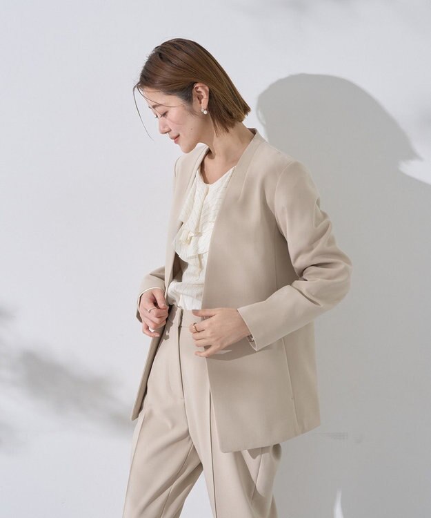YECCA VECCA ストレッチノーカラージャケット Light Beige