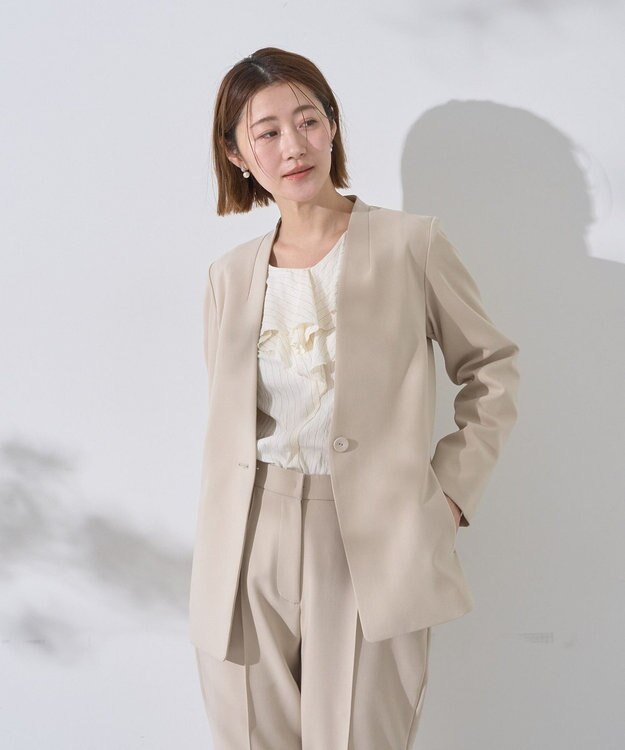 YECCA VECCA ストレッチノーカラージャケット Light Beige