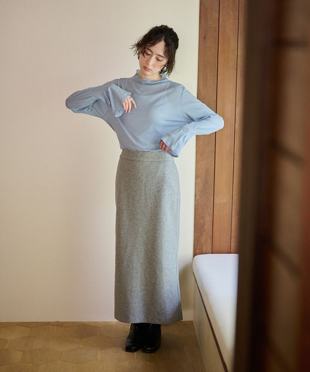 #Newans 【洗濯機可能/セットアップ】ナローシルエットエアリースカート トップグレー