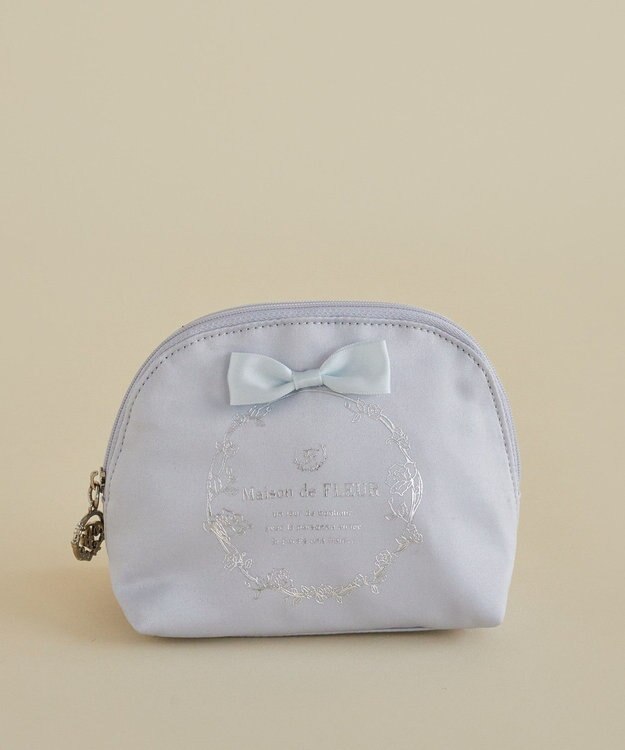 Maison de FLEUR サテンリボンラウンドポーチ Light Blue