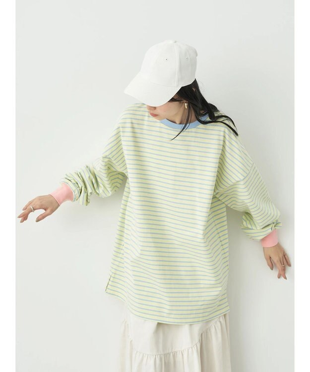 earth music&ecology トリカラーボーダーロンＴＥＥ Light Yellow
