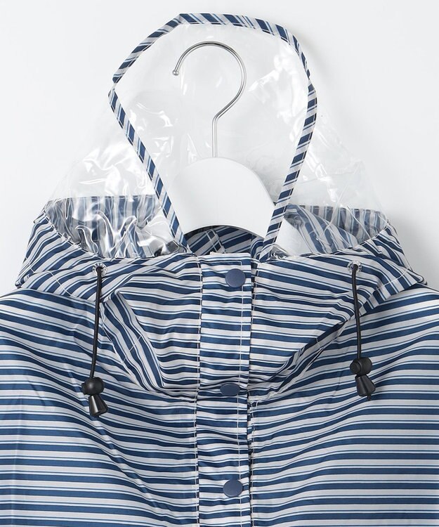 MOONBAT 【撥水】FLAT PURE サイクル レインポンチョ ボーダー 自転車 収納袋付き ネイビーブルー