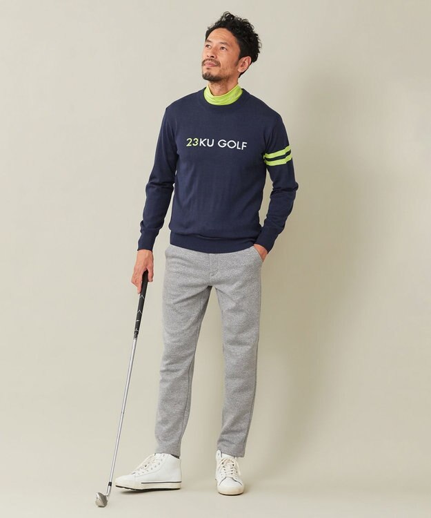 23区GOLF 【MEN】【ウォッシャブル】ウールブレンド ロゴニット ネイビー系