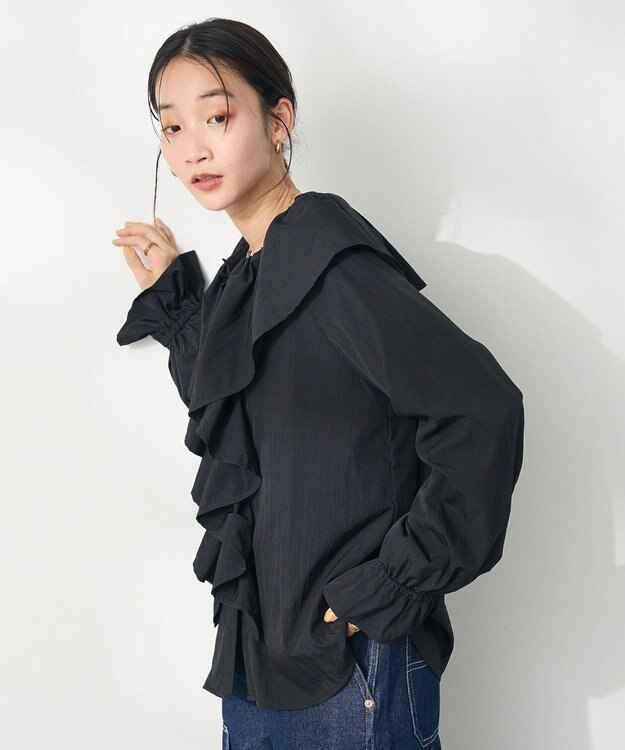 CRAFT STANDARD BOUTIQUE ビッグ襟フリルブラウス Black