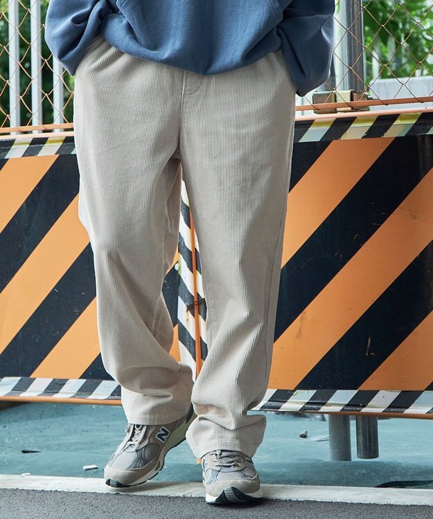 WEGO 【ウエストゴム/ユニセックス着用ITEM】コーデュロイイージーストレートパンツ ホワイトアイボリー