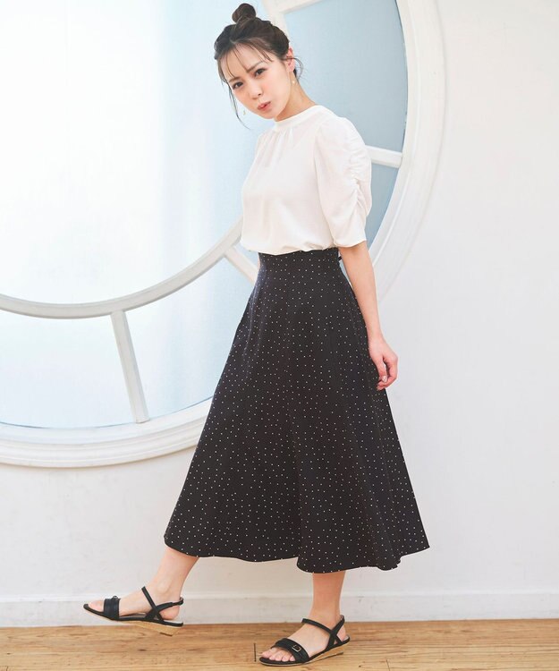 ANY SIS S 【低身長企画】レースアップナローフレア スカート 白黒ドット