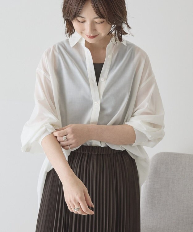 AMERICAN HOLIC 【イージーケア】シアーラウンドシャツ Off White