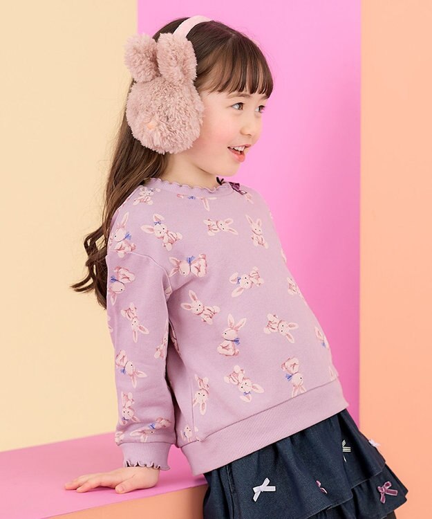 ANY KIDS アニマル 総柄 トレーナー ラベンダー×ウサギ