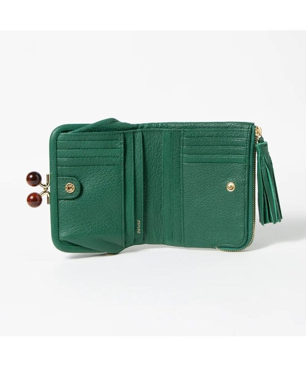 UNBILLION ペルケ perche / アクリル玉がま口2つ折り財布 グリーンドット