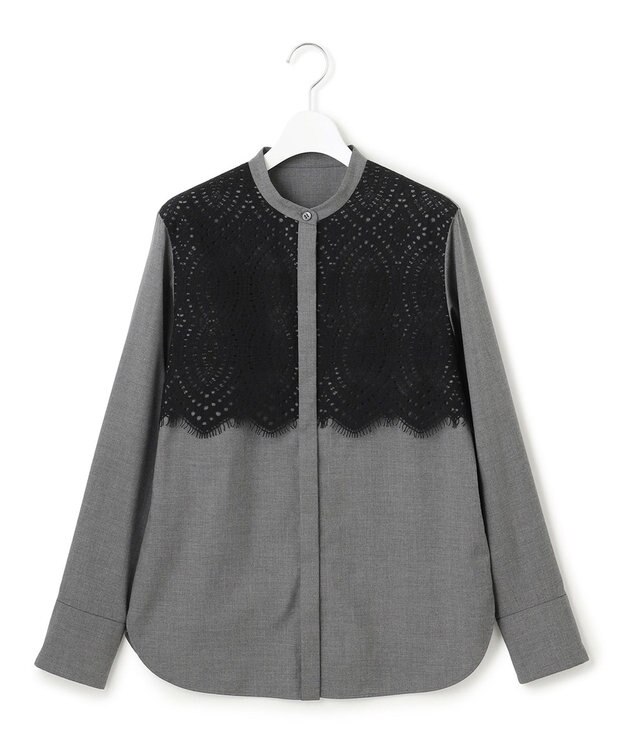 ICB L 【洗える】 レースコンビブラウス チャコール系