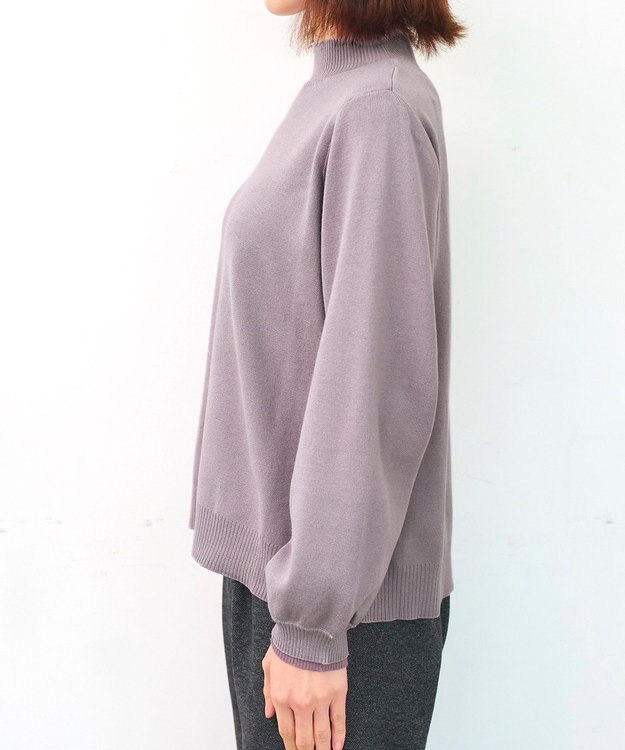 Tiaclasse 【洗える】配色ニットトップスプルオーバー ラベンダー
