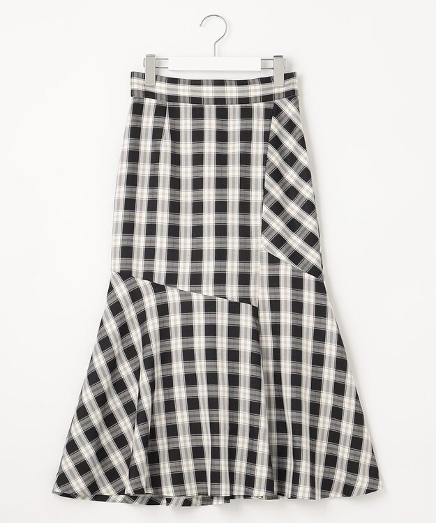 Feroux 【洗える】チェックマーメイド スカート ブラック系2