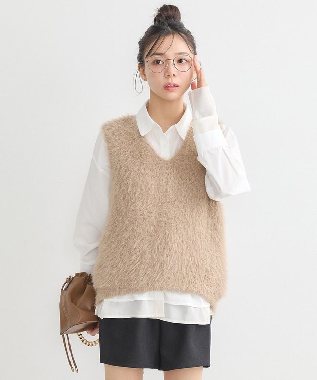 earth music&ecology シフォン×チュールレイヤードシャツ Off White