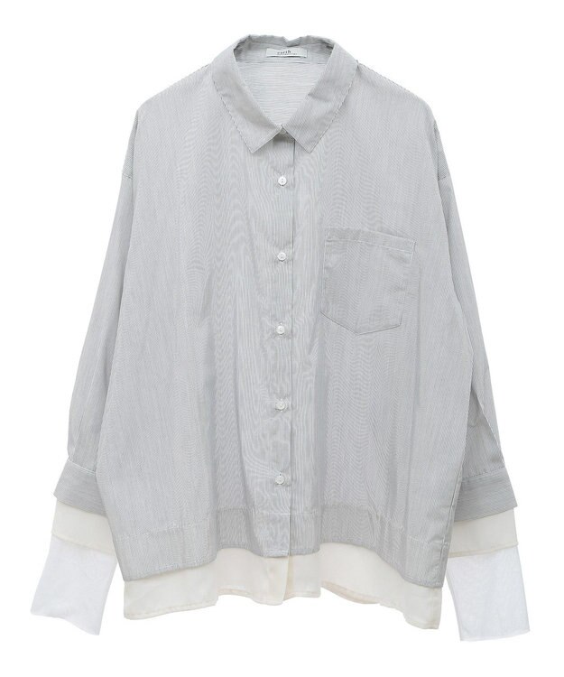 earth music&ecology シフォン×チュールレイヤードシャツ Stripe