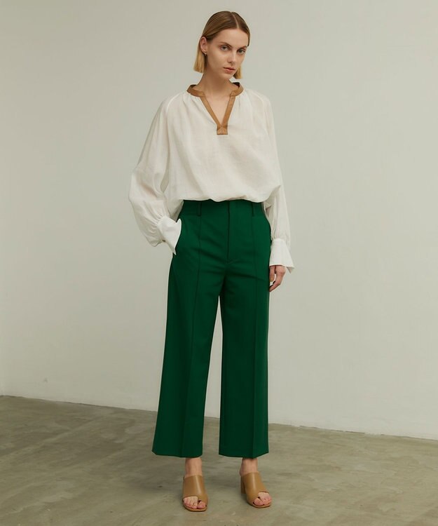 BEIGE， PAULINE / レザーコンビブラウス White x Camel