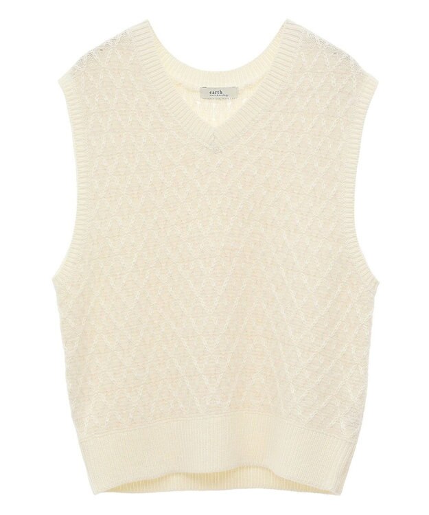 earth music&ecology ラメジャガードニットベスト Ivory