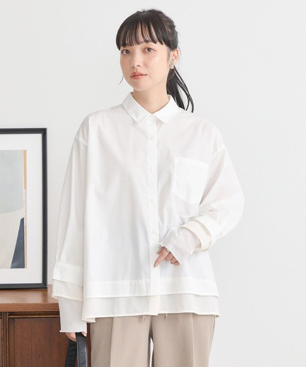 earth music&ecology シフォン×チュールレイヤードシャツ Off White