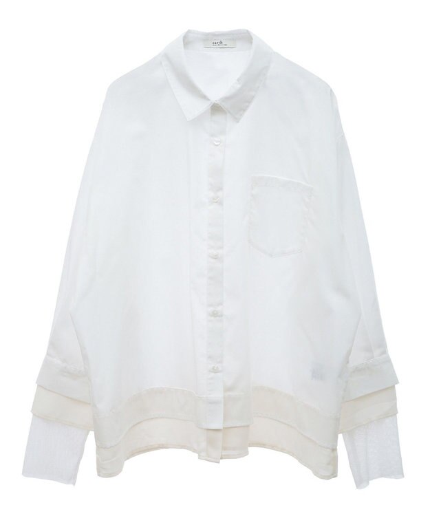 earth music&ecology シフォン×チュールレイヤードシャツ Off White