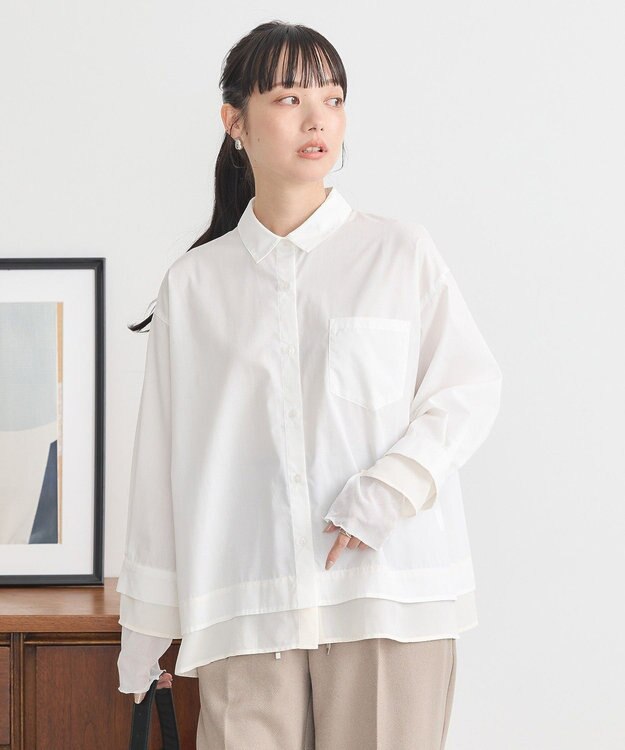 earth music&ecology シフォン×チュールレイヤードシャツ Off White