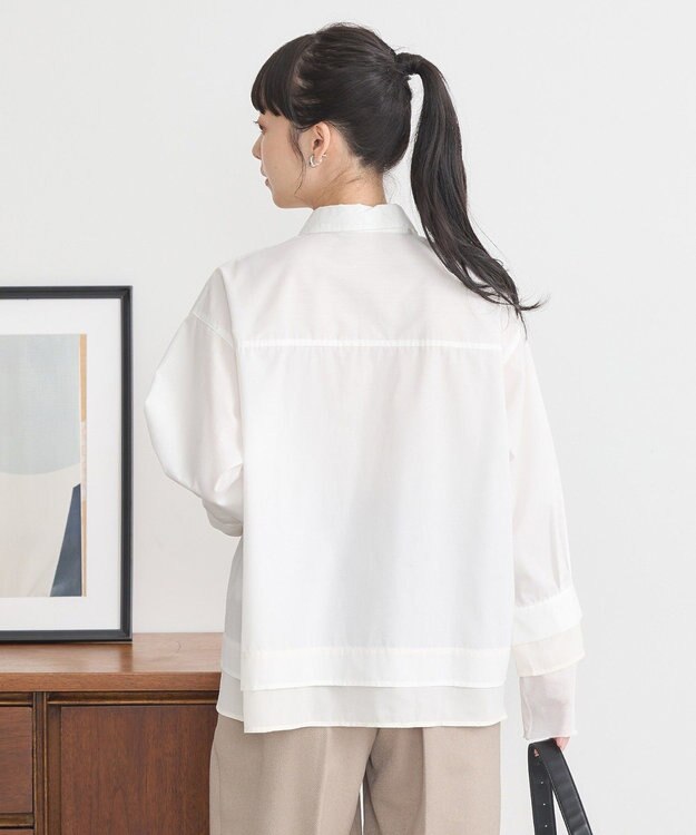 earth music&ecology シフォン×チュールレイヤードシャツ Off White
