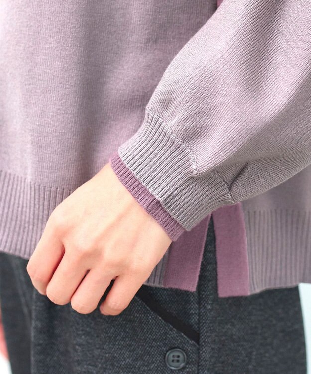 Tiaclasse 【洗える】配色ニットトップスプルオーバー ラベンダー