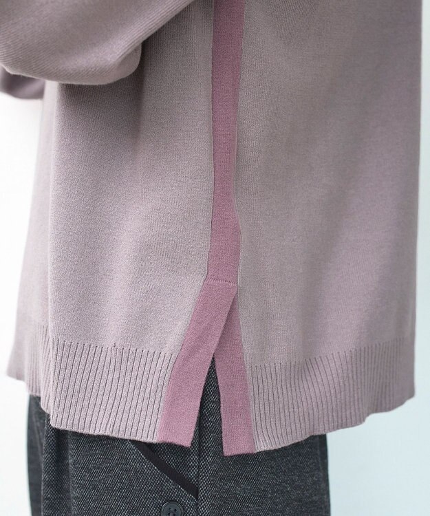 Tiaclasse 【洗える】配色ニットトップスプルオーバー ラベンダー