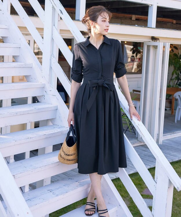 Tiaclasse 【洗える】シャツワンピース ネイビー