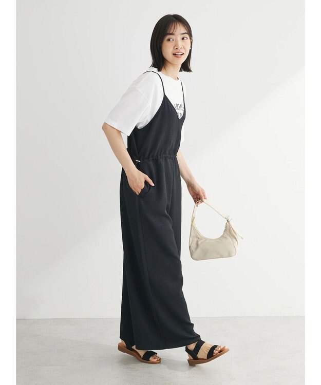 Green Parks 冷やっとすずやかウエストドロストサロペット Black