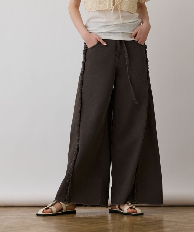 GRACE CONTINENTAL フリンジバギーパンツ チャコール