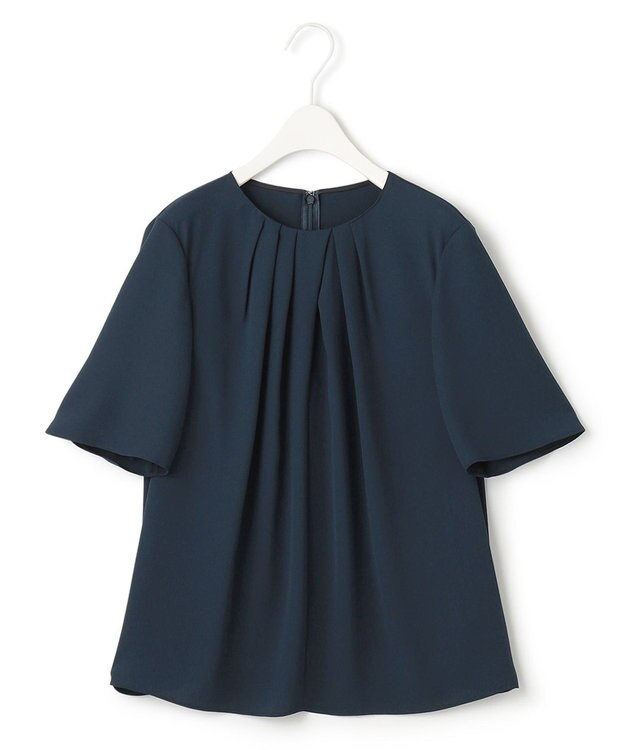ICB 【洗える】ソフトジョーゼット　ランダムタックブラウス ネイビー系