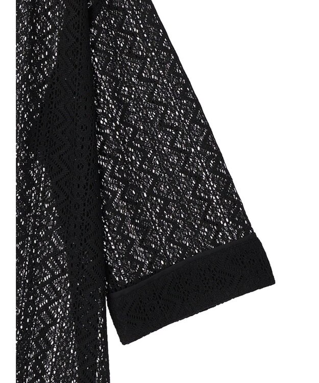 Green Parks カフタンレース７分袖ブラウス Black