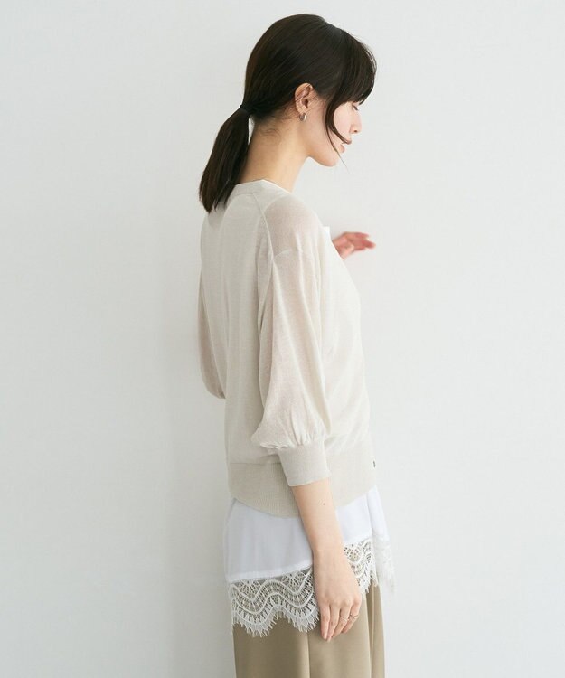 YECCA VECCA シアーニットVネックカーディガン Light Beige