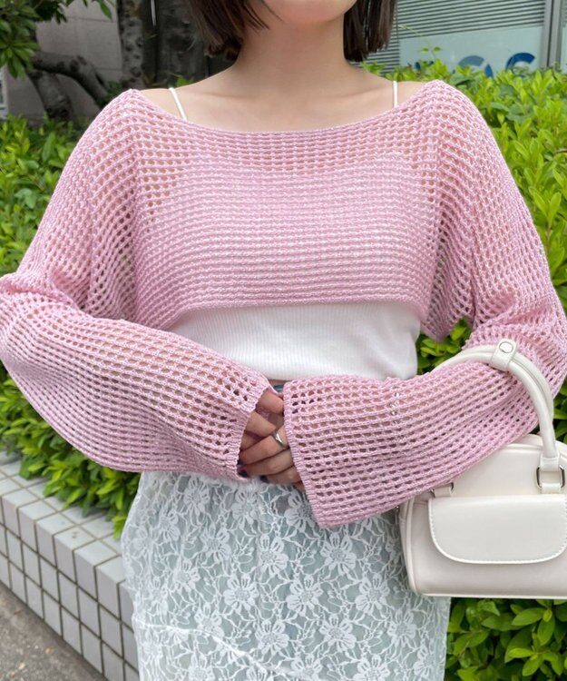 WEGO ラメショートニットプルオーバー ピンク