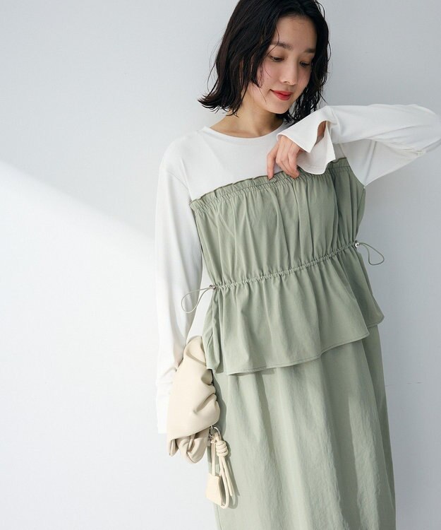 Green Parks ペプラムドッキングワンピース Khaki