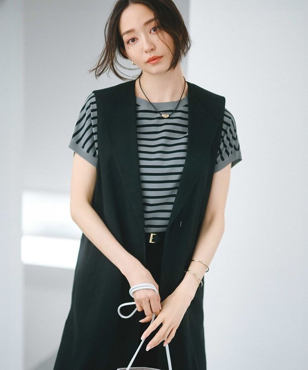 23区 L 【新色追加/VERY5月号掲載】レーヨンポリエステルストレッチ プルオーバー ニット カーキ×ブラックボーダー