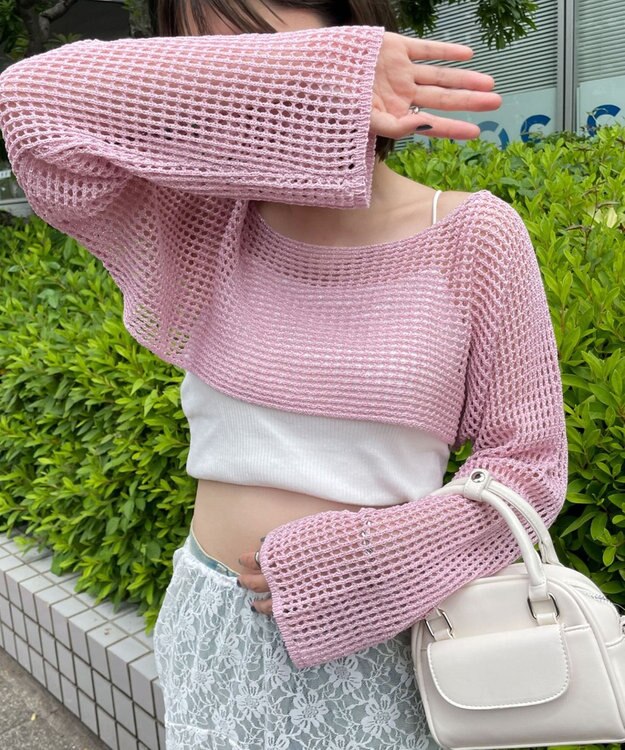 WEGO ラメショートニットプルオーバー ピンク