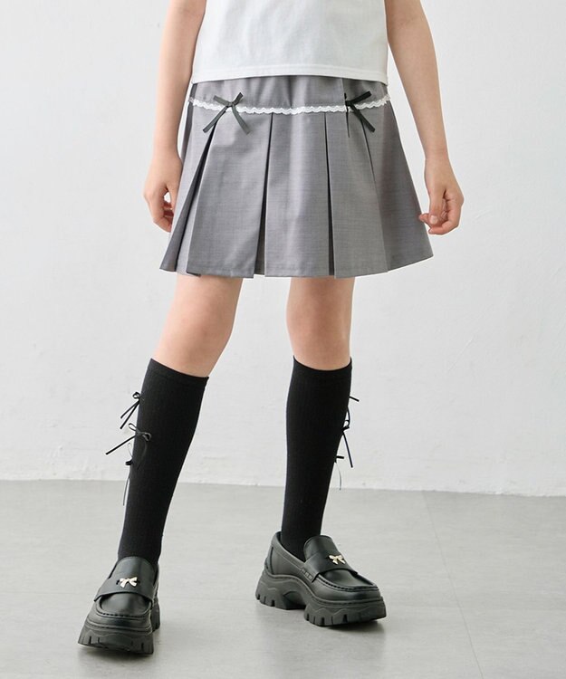 ANY KIDS 【洗濯機可能】プリーツ ミニスカパン グレー
