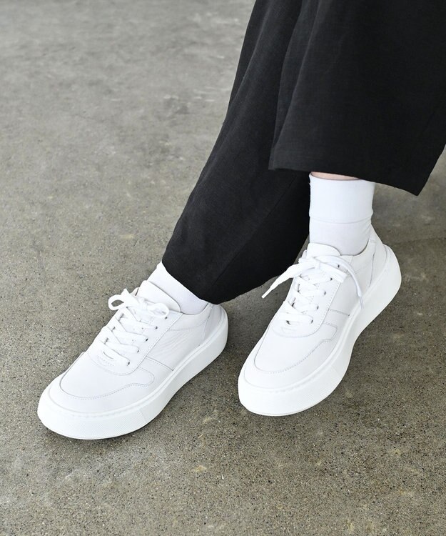 Pointer 日本製 本革軽量 大人厚底スニーカー オフホワイト