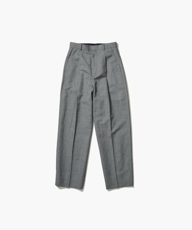 ATON WOOL LINEN SHARKSKIN | テーパードタックパンツ GRAY