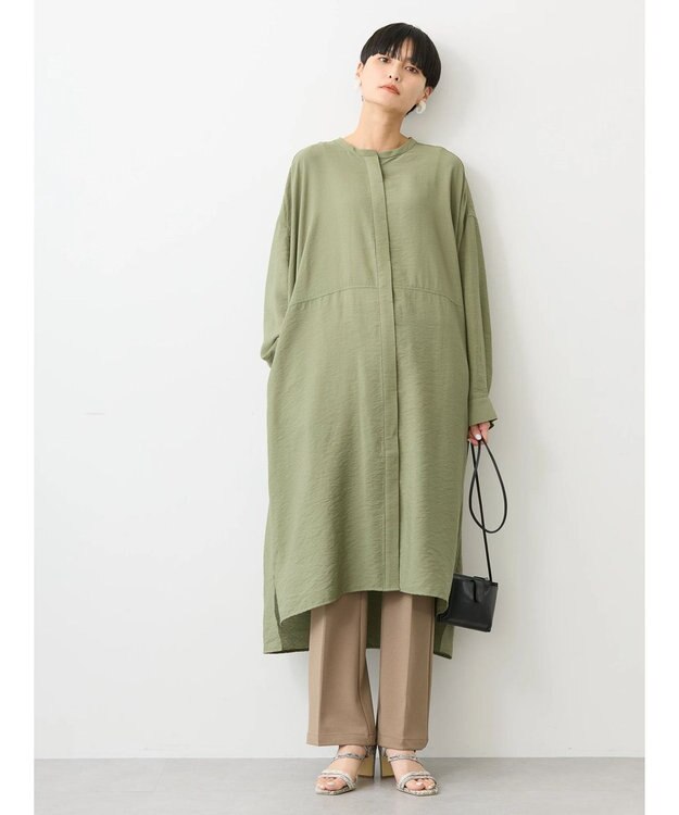 AMERICAN HOLIC 接触冷感バンドカラー切替シャツワンピース Khaki