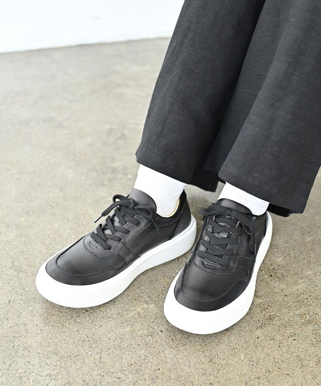 Pointer 日本製 本革軽量 大人厚底スニーカー ブラック