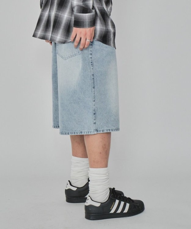 WEGO 【紐で調節可能】スーパーバギーデニムショーツ デニム淡色