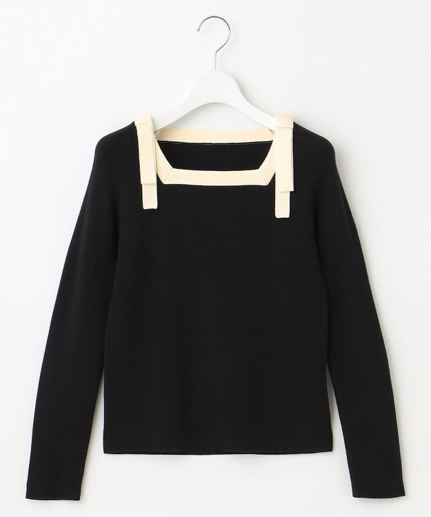 Feroux 【洗える】ショルダーリボン プルオーバーニット ブラック系