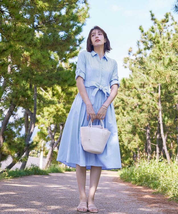 Tiaclasse 【洗える】シャツワンピース サックスストライプ